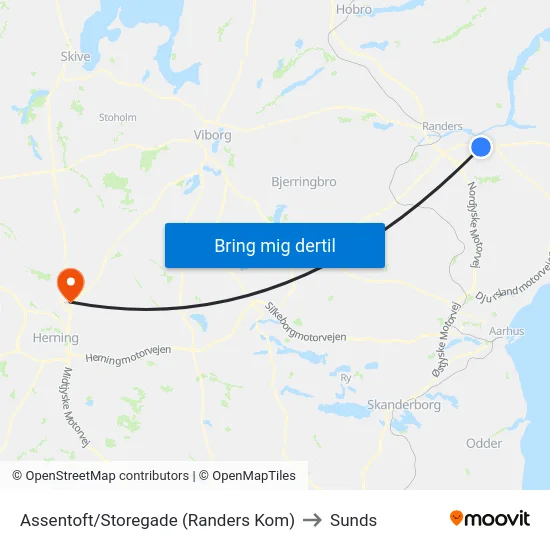 Assentoft/Storegade (Randers Kom) to Sunds map