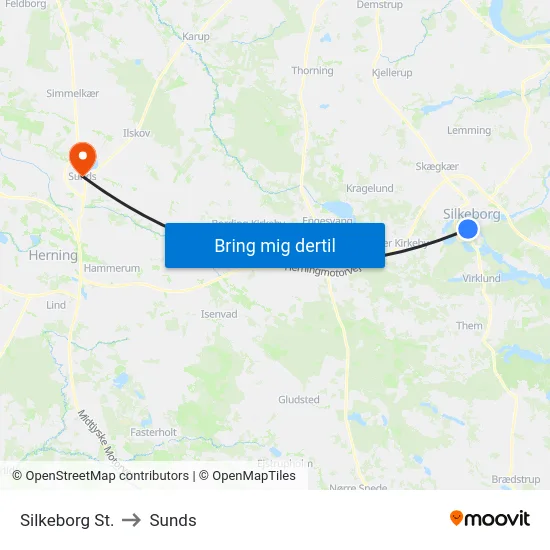 Silkeborg St. to Sunds map