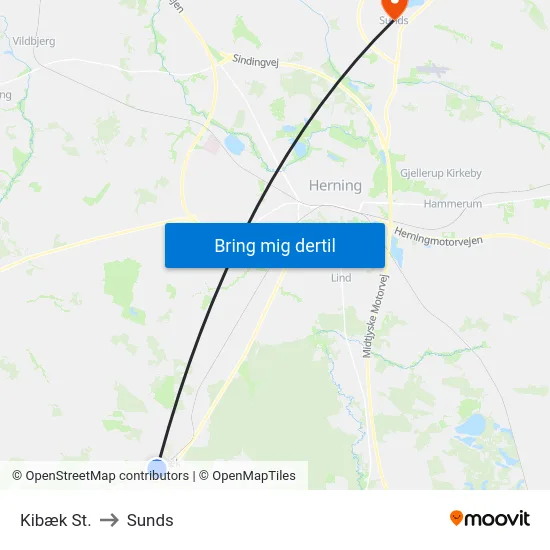 Kibæk St. to Sunds map