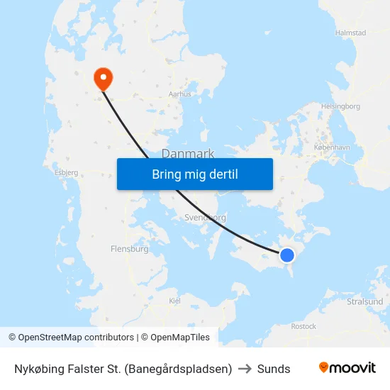 Nykøbing Falster St. (Banegårdspladsen) to Sunds map
