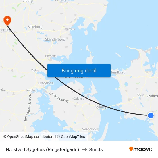 Næstved Sygehus (Ringstedgade) to Sunds map