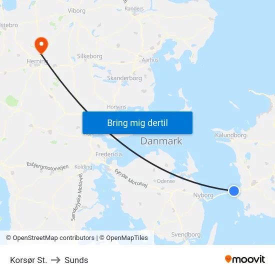 Korsør St. to Sunds map
