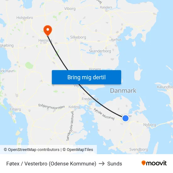 Føtex / Vesterbro (Odense Kommune) to Sunds map