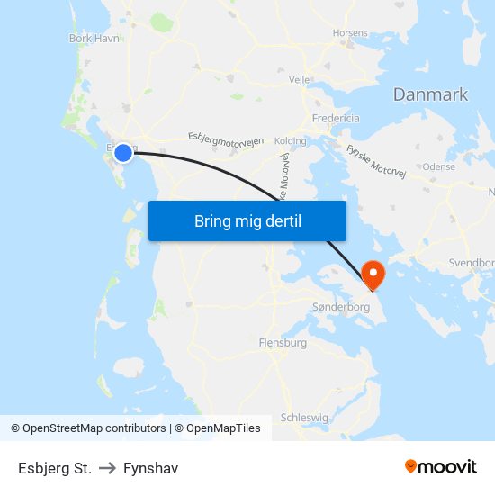 Esbjerg St. to Fynshav map