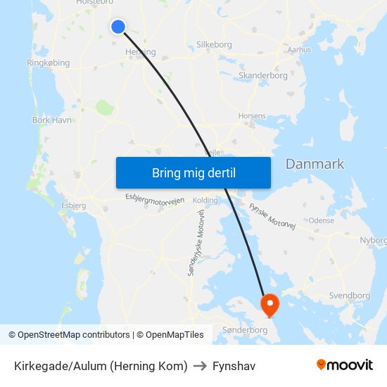 Kirkegade/Aulum (Herning Kom) to Fynshav map