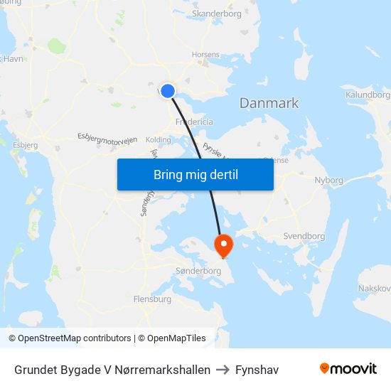 Grundet Bygade V Nørremarkshallen to Fynshav map