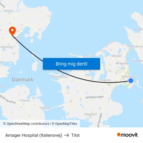 Amager Hospital (Italiensvej) to Tilst map