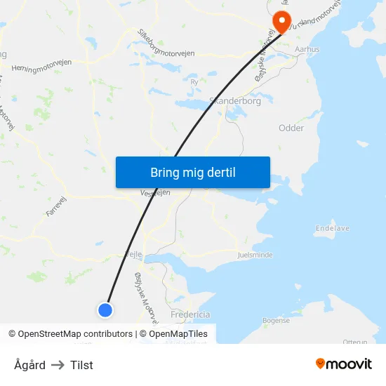 Ågård to Tilst map