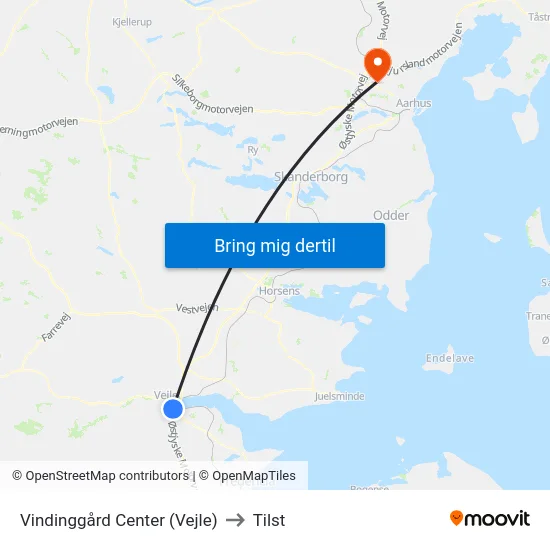 Vindinggård Center (Vejle) to Tilst map