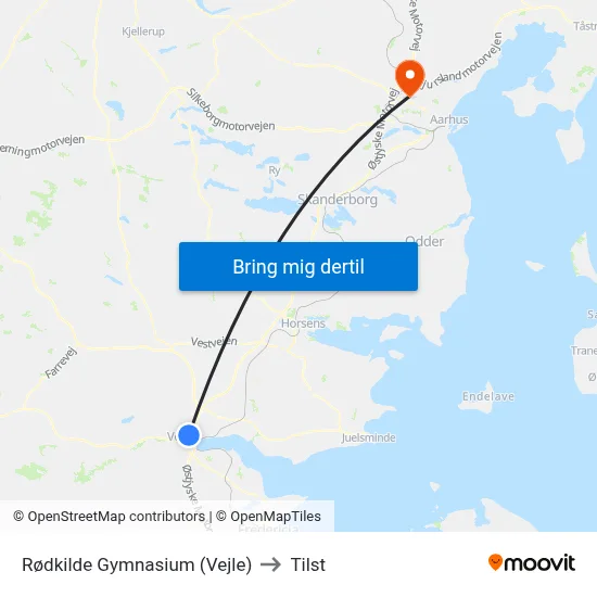 Rødkilde Gymnasium (Vejle) to Tilst map