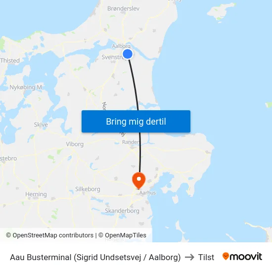 Aau Busterminal (Sigrid Undsetsvej / Aalborg) to Tilst map