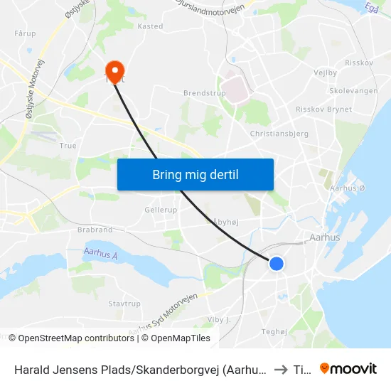 Harald Jensens Plads/Skanderborgvej (Aarhus Kom) to Tilst map