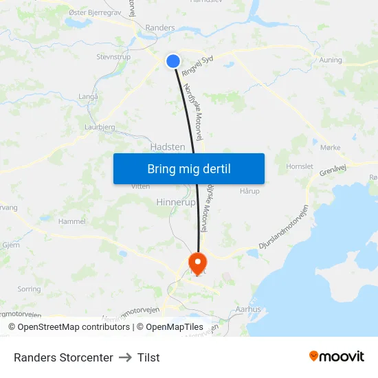 Randers Storcenter to Tilst map