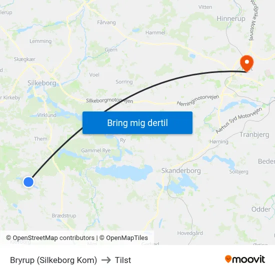 Bryrup (Silkeborg Kom) to Tilst map