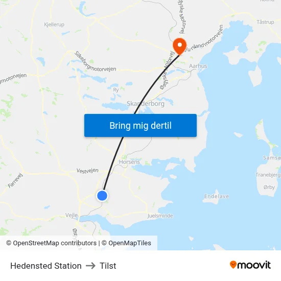 Hedensted Station to Tilst map