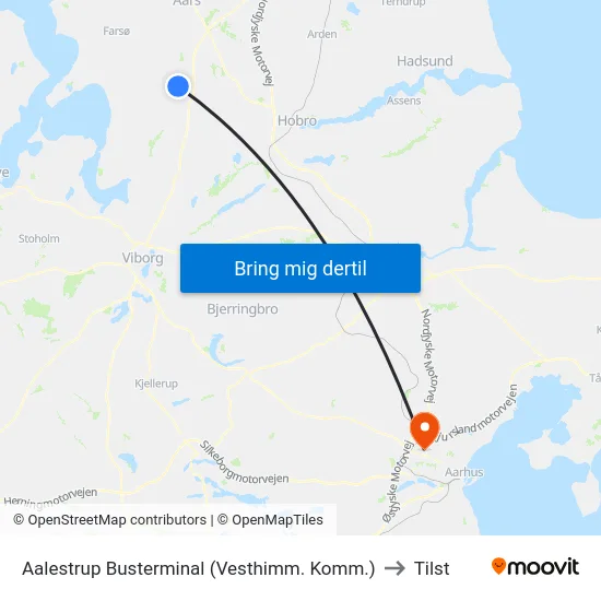 Aalestrup Busterminal (Vesthimm. Komm.) to Tilst map