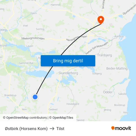 Østbirk (Horsens Kom) to Tilst map