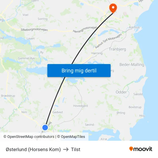 Østerlund (Horsens Kom) to Tilst map