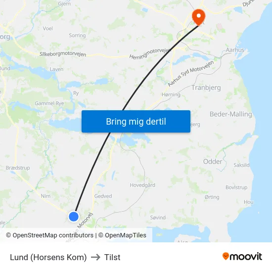 Lund (Horsens Kom) to Tilst map