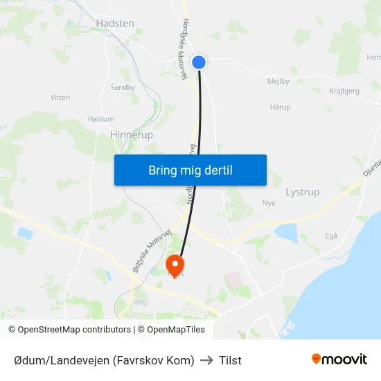 Ødum/Landevejen (Favrskov Kom) to Tilst map