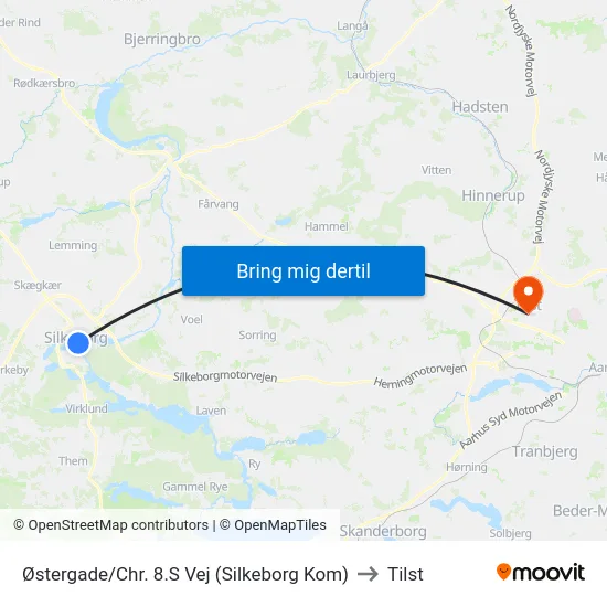 Østergade/Chr. 8.S Vej (Silkeborg Kom) to Tilst map