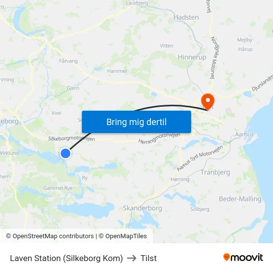 Laven Station (Silkeborg Kom) to Tilst map