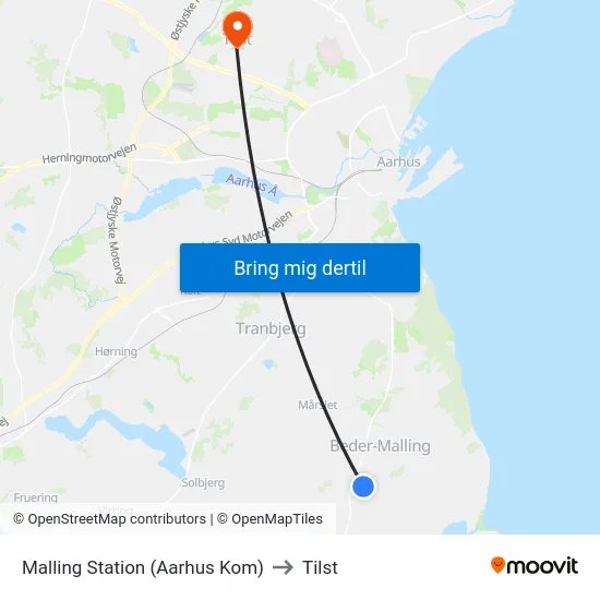 Malling Station  (Aarhus Kom) to Tilst map
