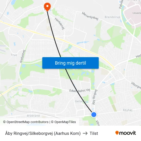 Åby Ringvej/Silkeborgvej (Aarhus Kom) to Tilst map