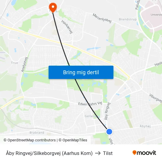 Åby Ringvej/Silkeborgvej (Aarhus Kom) to Tilst map