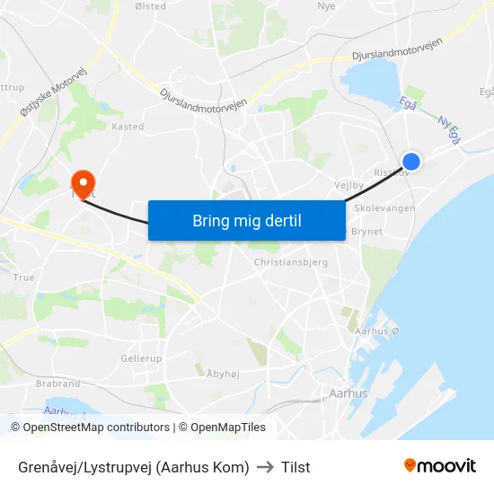 Grenåvej/Lystrupvej (Aarhus Kom) to Tilst map