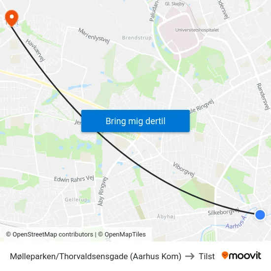 Mølleparken/Thorvaldsensgade (Aarhus Kom) to Tilst map