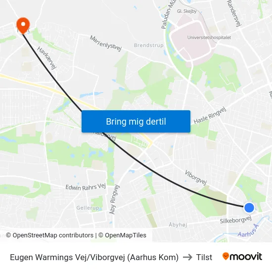 Eugen Warmings Vej/Viborgvej (Aarhus Kom) to Tilst map