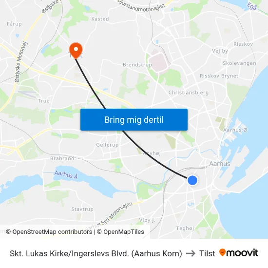 Skt. Lukas Kirke/Ingerslevs Blvd. (Aarhus Kom) to Tilst map