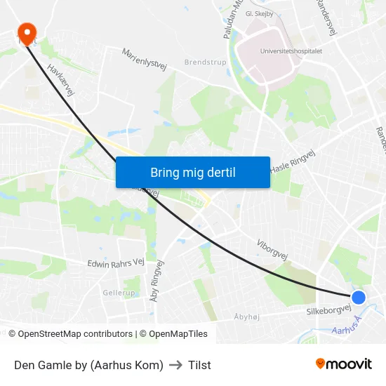 Den Gamle by (Aarhus Kom) to Tilst map