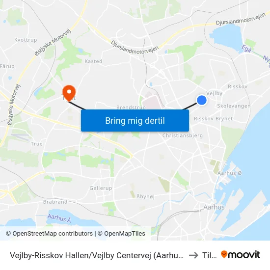 Vejlby-Risskov Hallen/Vejlby Centervej (Aarhus Kom to Tilst map