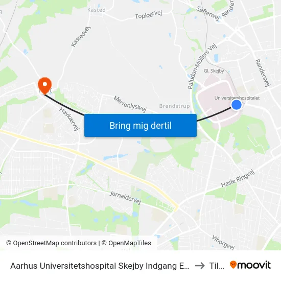 Aarhus Universitetshospital Skejby Indgang E/F to Tilst map
