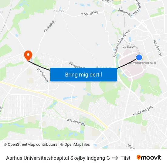 Aarhus Universitetshospital Skejby Indgang G to Tilst map