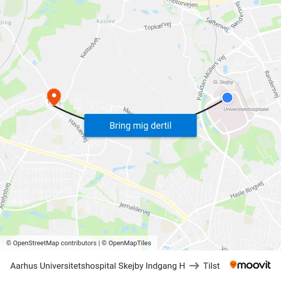 Aarhus Universitetshospital Skejby Indgang H to Tilst map