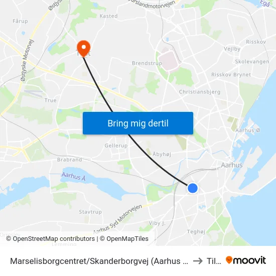 Marselisborgcentret/Skanderborgvej (Aarhus Kom) to Tilst map