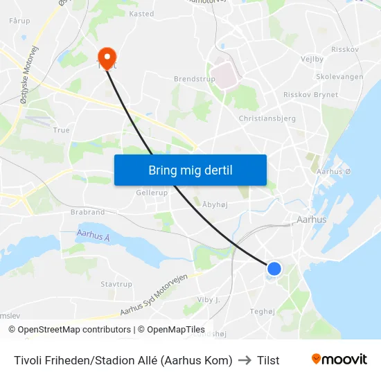 Tivoli Friheden/Stadion Allé (Aarhus Kom) to Tilst map