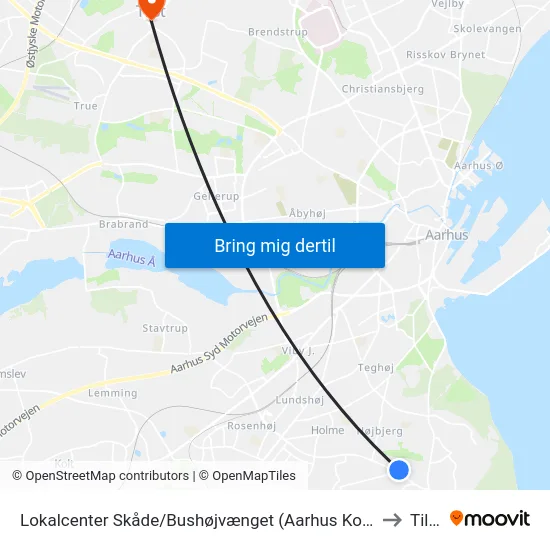 Lokalcenter Skåde/Bushøjvænget (Aarhus Kom) to Tilst map