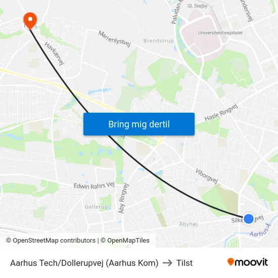 Aarhus Tech/Dollerupvej (Aarhus Kom) to Tilst map