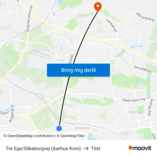 Tre Ege/Silkeborgvej (Aarhus Kom) to Tilst map