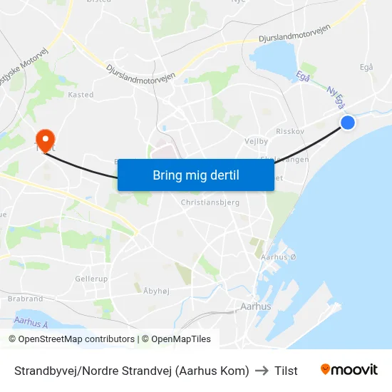 Strandbyvej/Nordre Strandvej (Aarhus Kom) to Tilst map