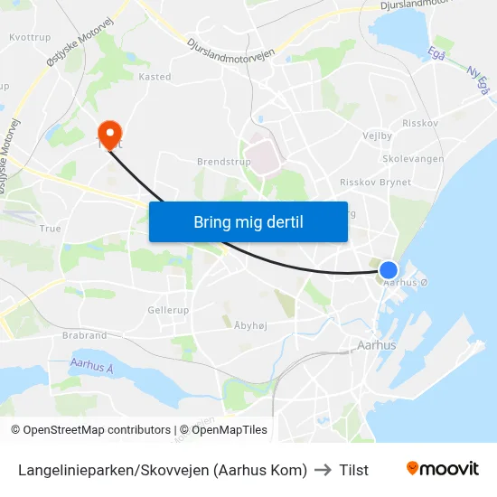Langelinieparken/Skovvejen (Aarhus Kom) to Tilst map