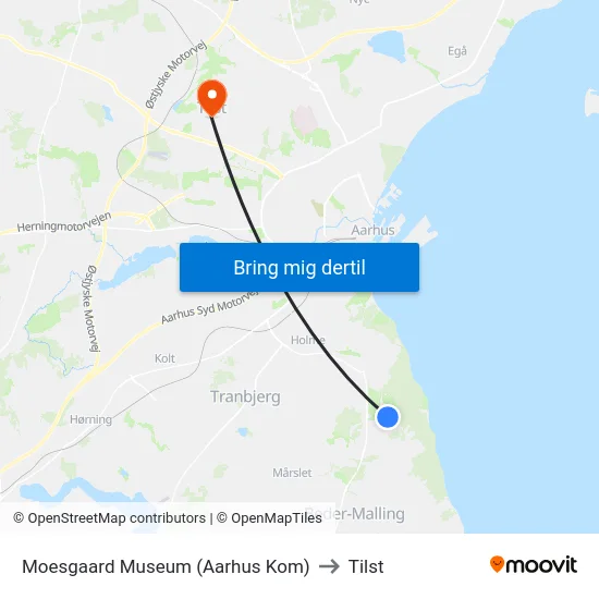 Moesgaard Museum (Aarhus Kom) to Tilst map