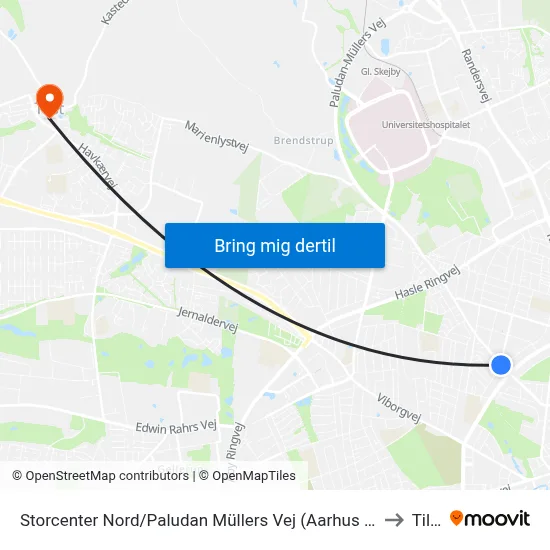 Storcenter Nord/Paludan Müllers Vej (Aarhus Kom) to Tilst map