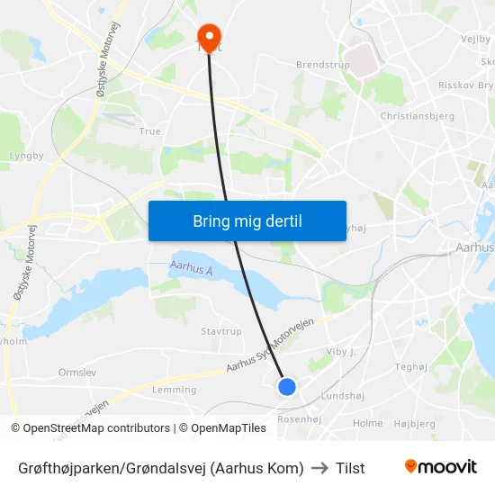 Grøfthøjparken/Grøndalsvej (Aarhus Kom) to Tilst map