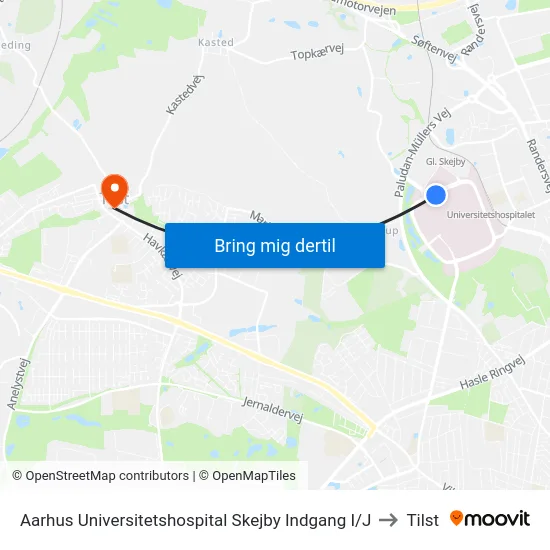 Aarhus Universitetshospital Skejby Indgang I/J to Tilst map
