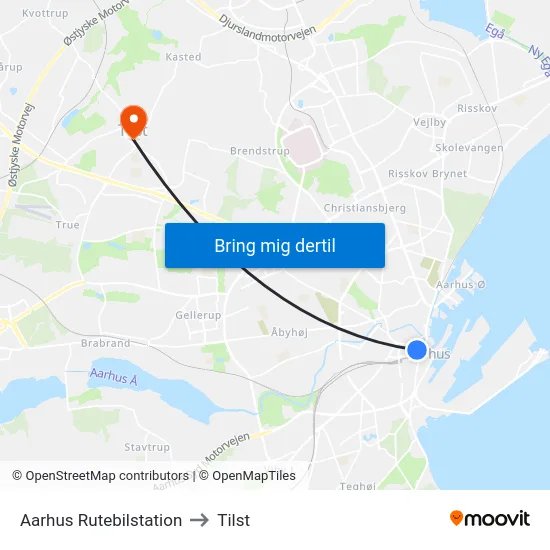 Aarhus Rutebilstation to Tilst map